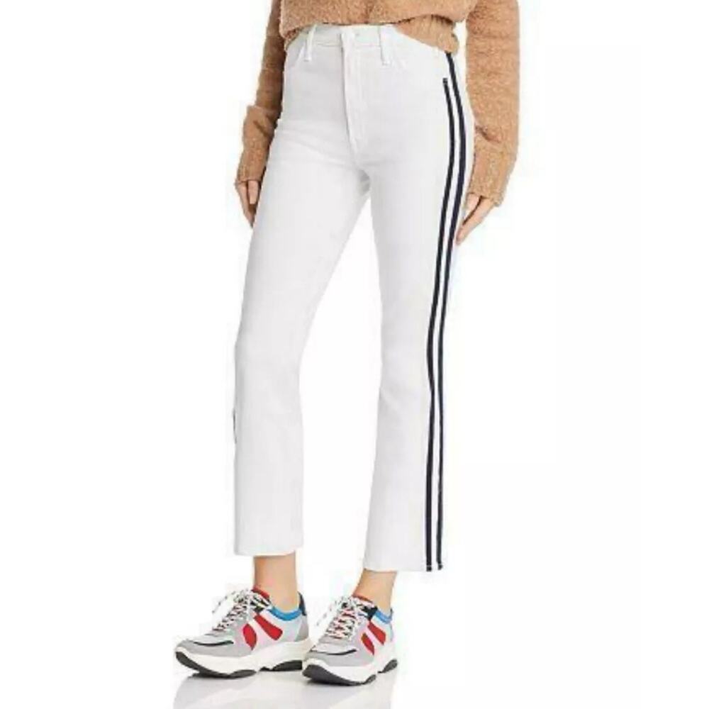 Mother Denim Hustler Ankle in Glass Slipper Racer Jeans White Blue Stripes Sz 24